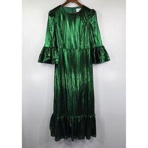 Pomander Place Tuckernuck Women's Size M Emerald Crinkle Lurex Lillith Dress NWT